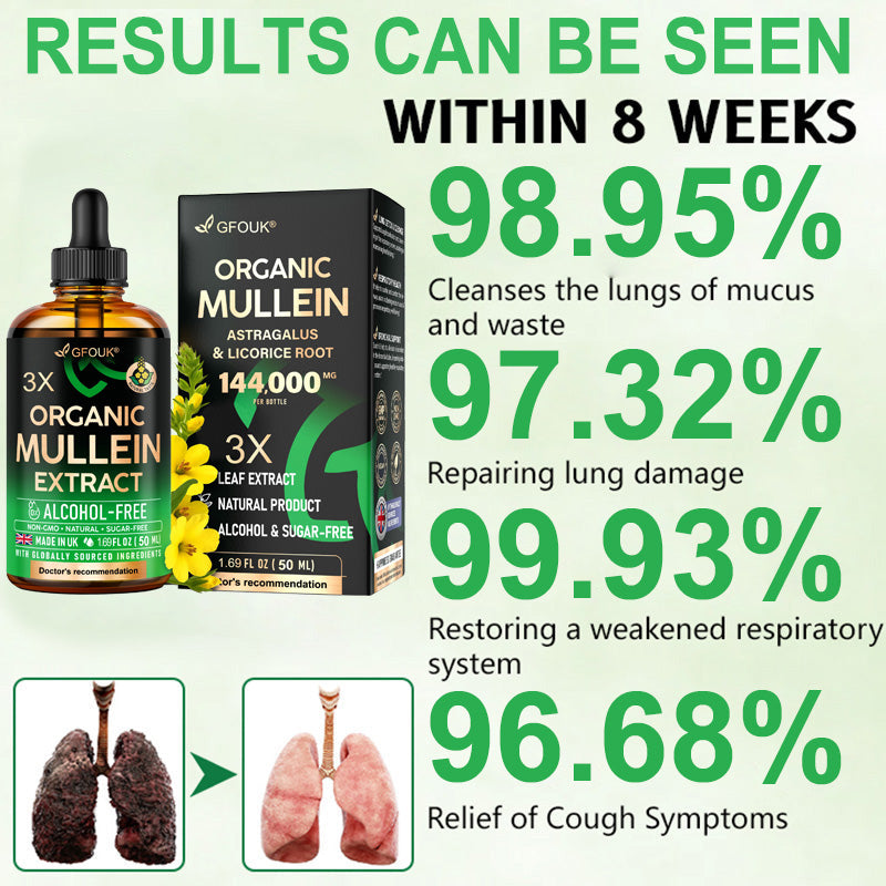 😍💫GFOUK®3X Concentrated Mullein Lung Cleanse Drops —Difficulty coughing up phlegm, shortness of breath, excessive mucus, bronchitis, and lung infections